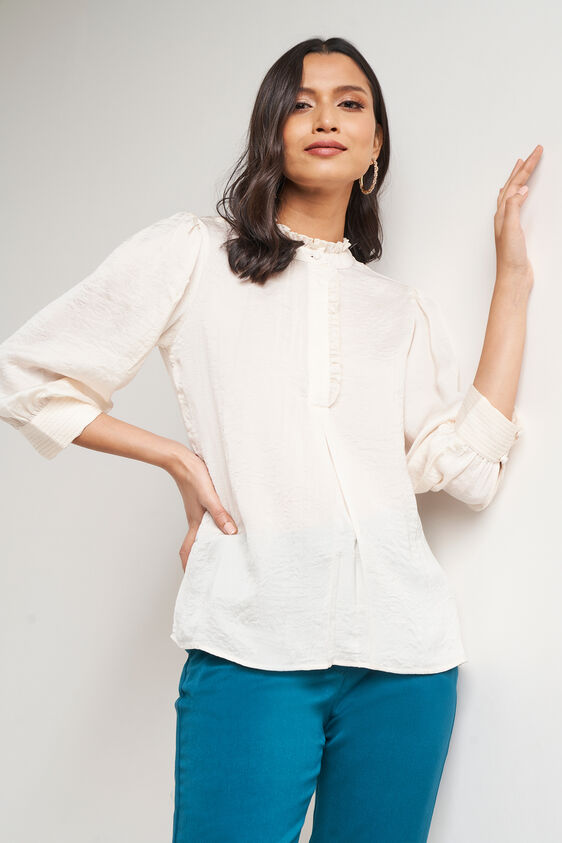 Cream Solid Curved Top, Cream, image 2